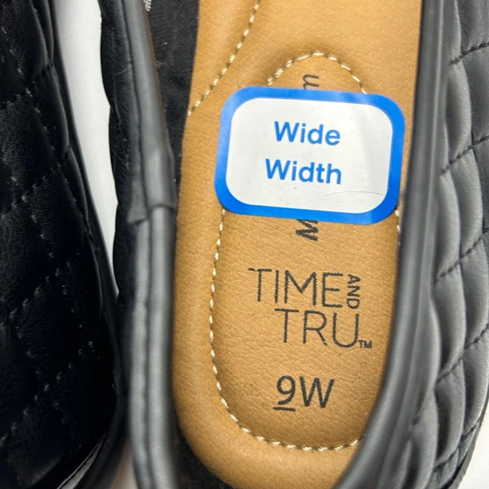 Time and Tru Ballet Flats Womens 9W Black Quilted Patent Cap Toe Balletcore